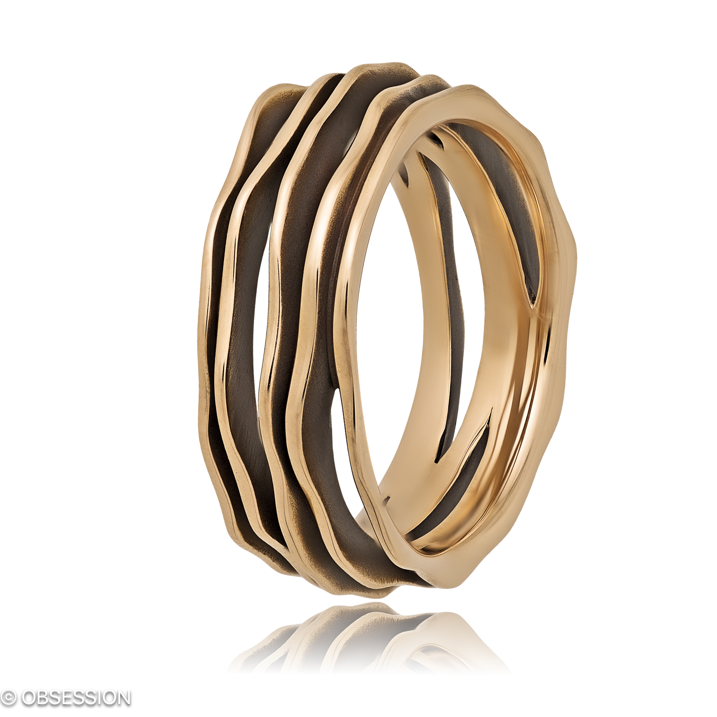 Himalaja Partnerring in Rotgold, mit einer Ringbreite von 9mm und einer Ringgrösse von 62