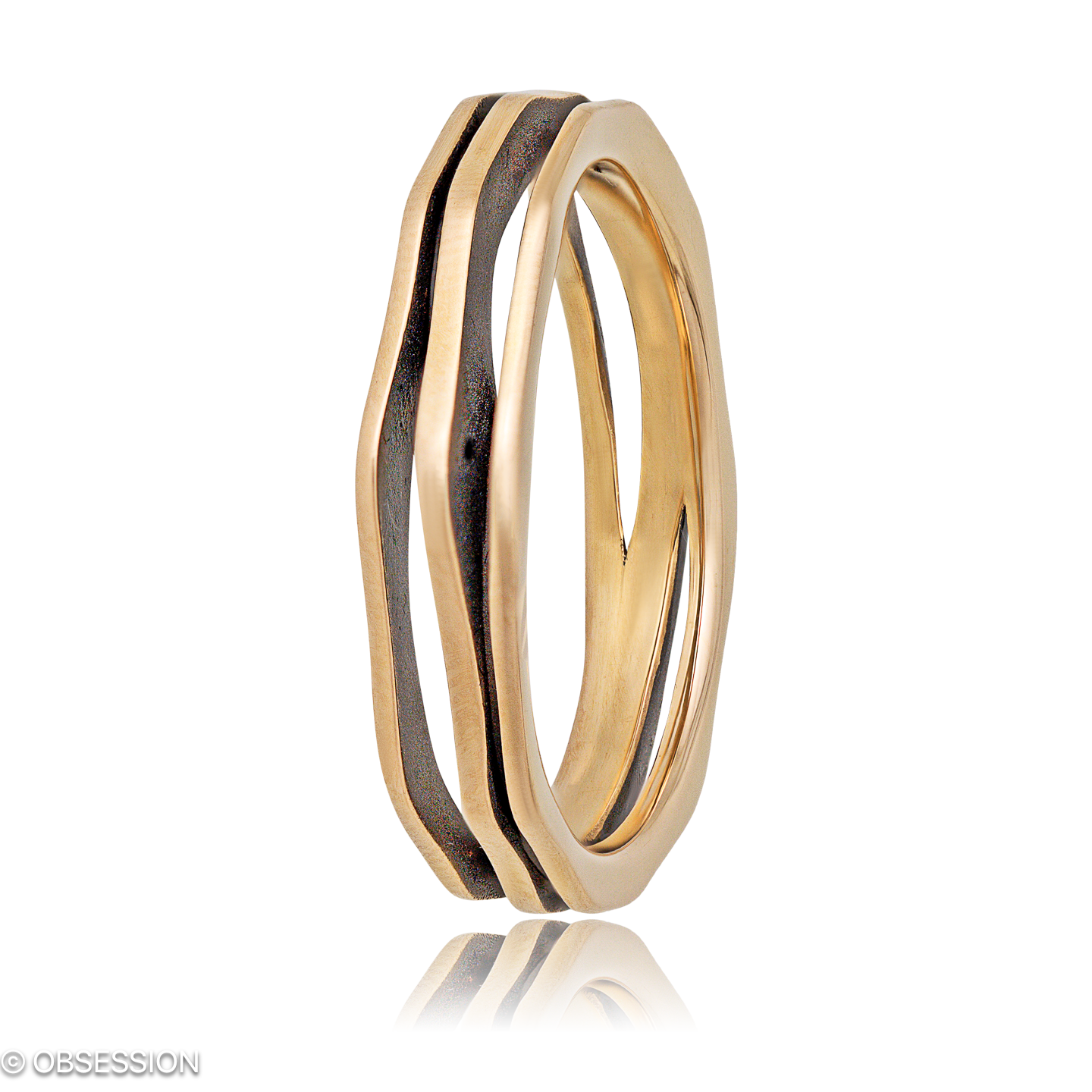 Himalaja Partnerring in Rotgold, mit einer Ringbreite von 5mm und einer Ringgrösse von 62