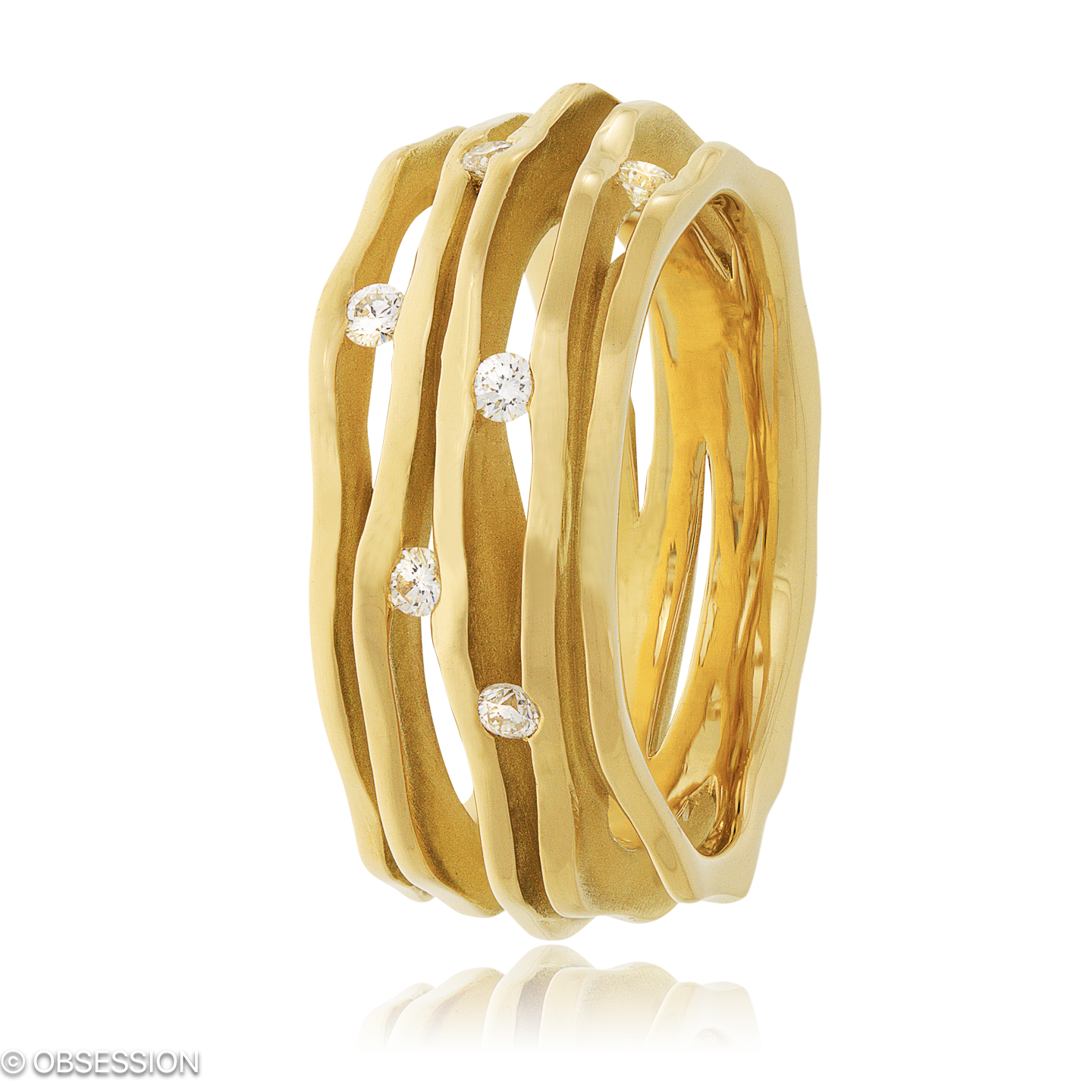 Himalaja Partnerring in Gelbgold, mit einer Ringbreite von 9mm und einer Ringgrösse von 52