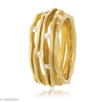 Himalaja Partnerring in Gelbgold, mit einer Ringbreite von 9mm und einer Ringgrösse von 52