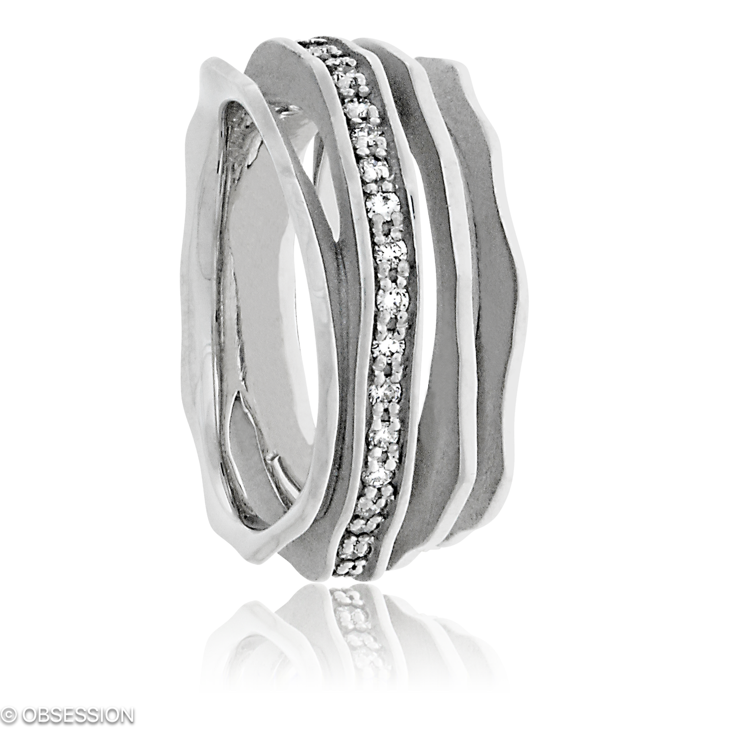 Himalaja Partnerring in Weissgold, mit einer Ringbreite von 9.5mm und einer Ringgrösse von 52