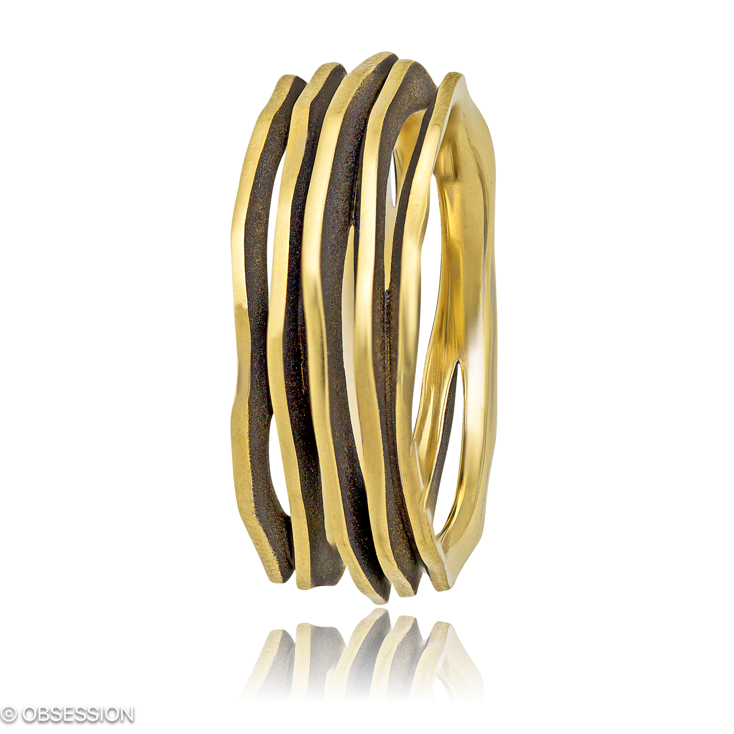 Himalaja Partnerring in Gelbgold, mit einer Ringbreite von 9mm und einer Ringgrösse von 62