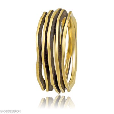 Himalaja Partnerring in Gelbgold, mit einer Ringbreite von 9mm und einer Ringgrösse von 62