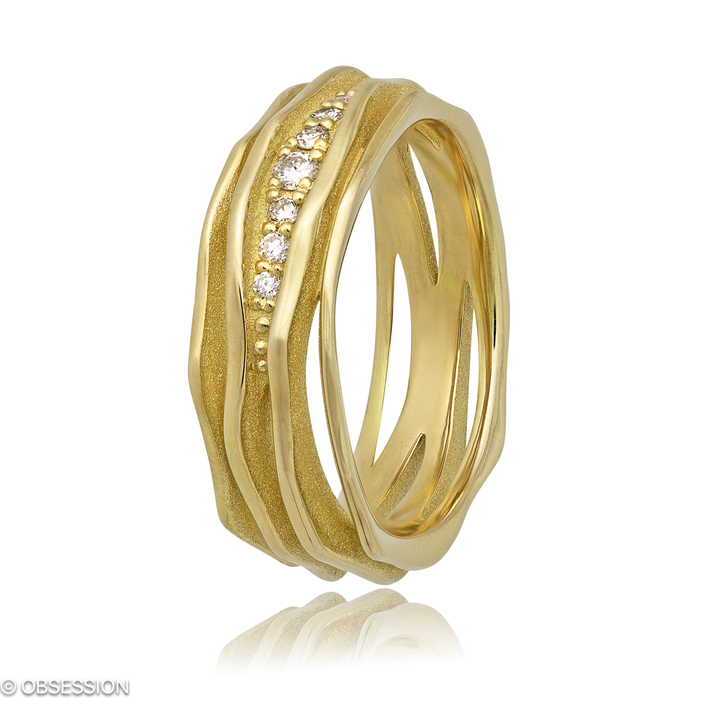 Himalaja Partnerring in Gelbgold, mit einer Ringbreite von 7mm und einer Ringgrösse von 52