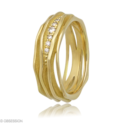 Himalaja Partnerring in Gelbgold, mit einer Ringbreite von 7mm und einer Ringgrösse von 52