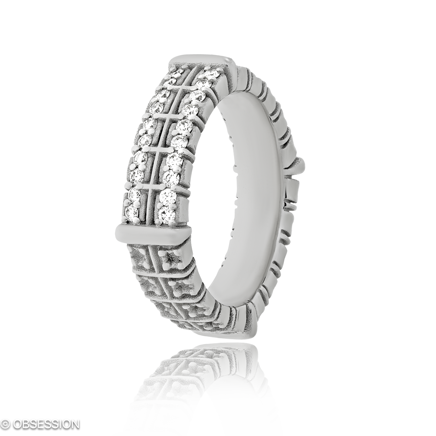 Matrix Partnerring in Weissgold, mit einer Ringbreite von 6mm und einer Ringgrösse von 52