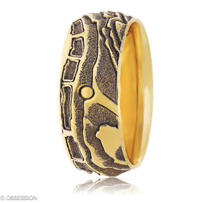 Schatzkarte Partnerring in Gelbgold, mit einer Ringbreite von 9mm und einer Ringgrösse von 62