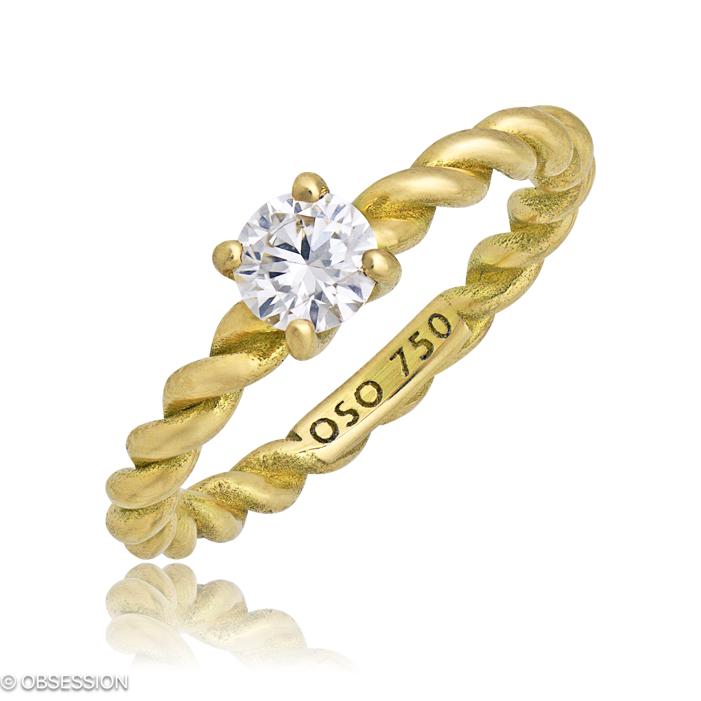 Kordelring Solitaire in Gelbgold, mit einer Ringbreite von 2.3mm und einer Ringgrösse von 52