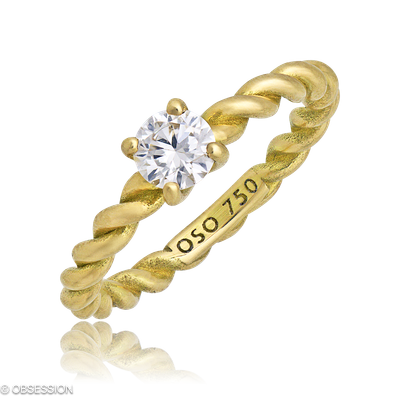 Kordelring Solitärring in Gelbgold, mit einer Ringbreite von 2.3mm und einer Ringgrösse von 52