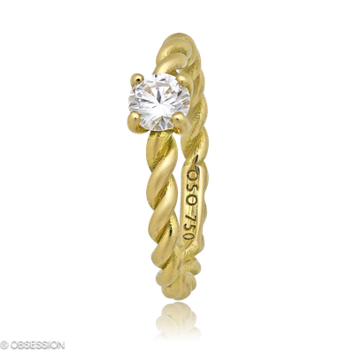 Solitärring Kordelring in Gelbgold und einem Brillant