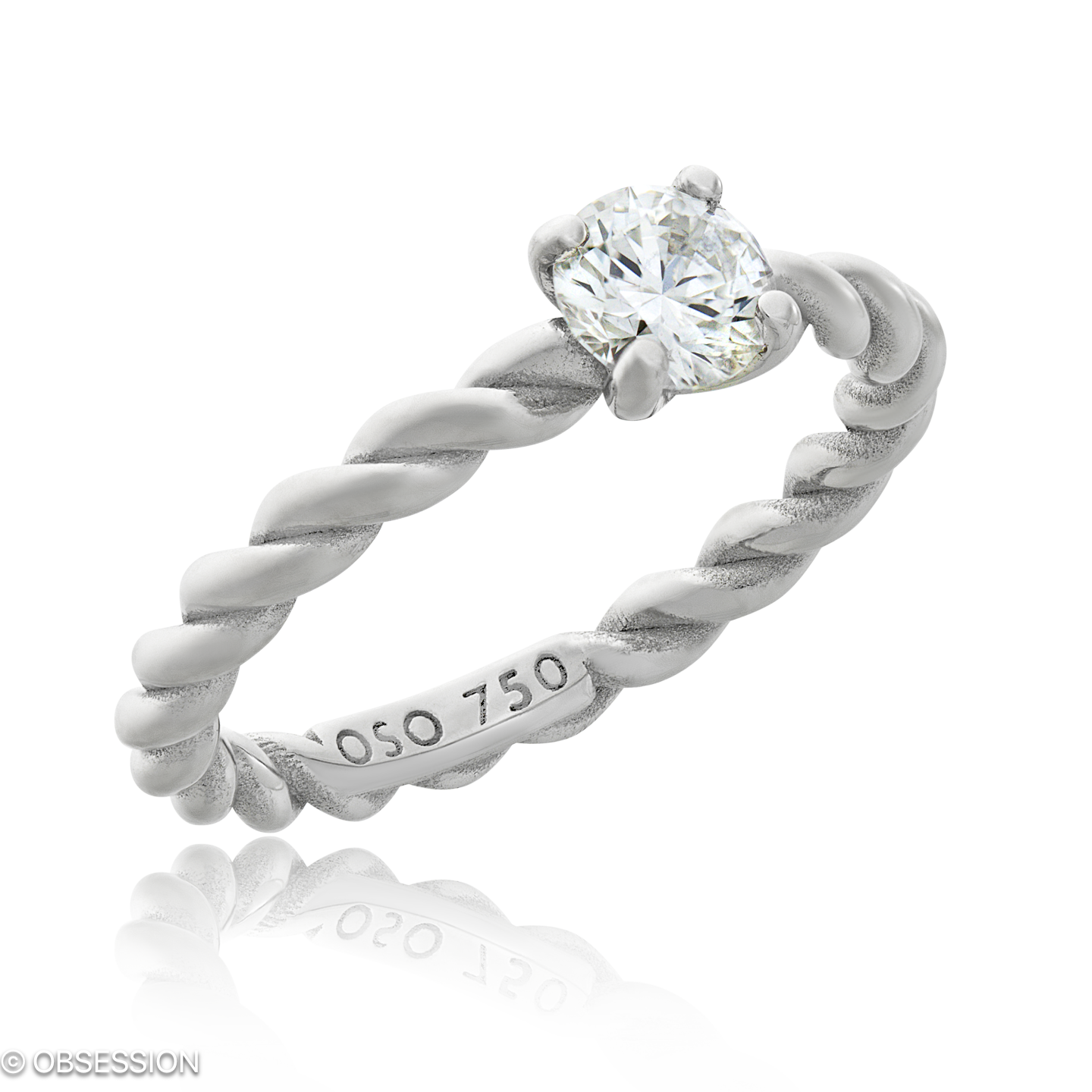 Kordelring Solitaire in Weissgold, mit einer Ringbreite von 2.3mm und einer Ringgrösse von 52