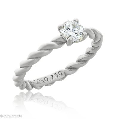 Kordelring Solitaire in Weissgold, mit einer Ringbreite von 2.3mm und einer Ringgrösse von 52