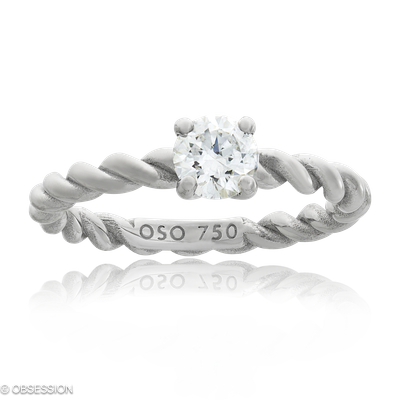 Solitärring Kordelring in Weissgold und einem Brillant