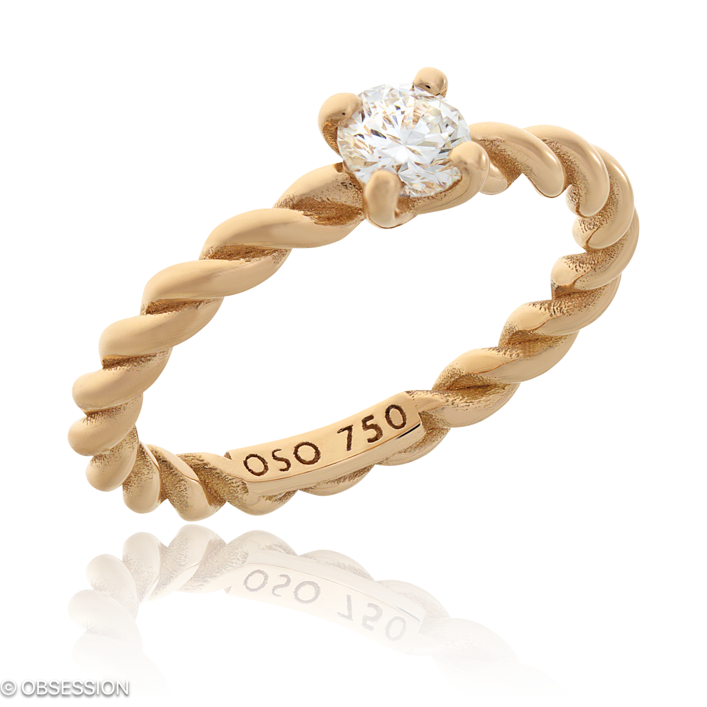 Kordelring Solitärring in Rotgold, mit einer Ringbreite von 2.3mm und einer Ringgrösse von 52