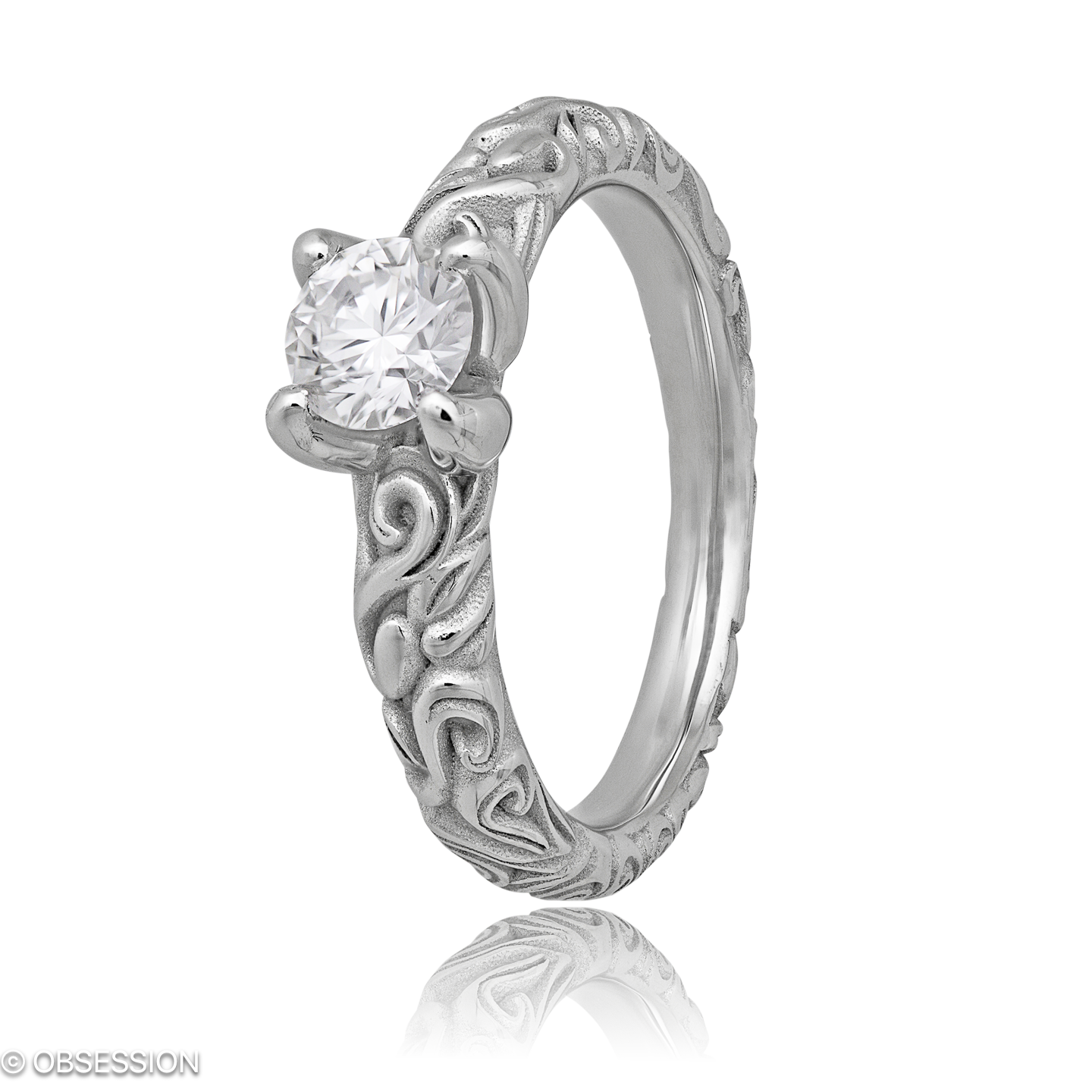 Lilly Rose Solitaire in Weissgold, mit einer Ringbreite von 4mm und einer Ringgrösse von 52