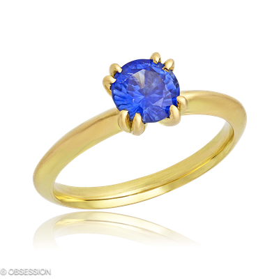 Solitärring Trinity in Gelbgold und einem Saphir