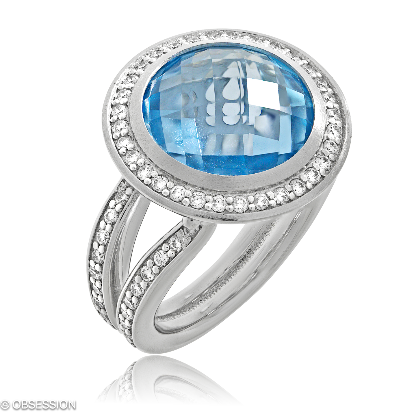 Fatima Cocktailring in Weissgold, mit einer Ringbreite von 19mm und einer Ringgrösse von 52