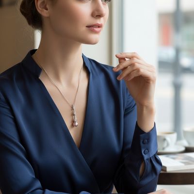 Geometrischer, verspielter Damen Anhänger in Weissgold mit Diamanten und Ming-Perle