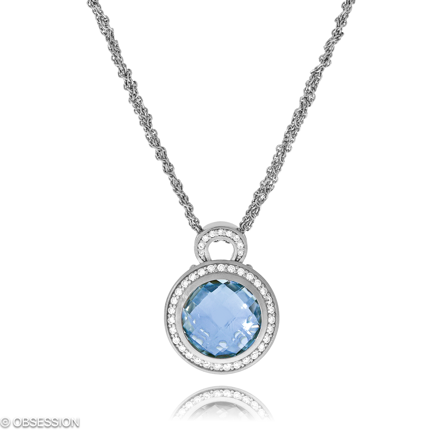 Fatima Anhänger mit Kette in Weissgold, mit einer Länge von 485mm.