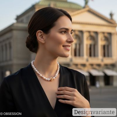 Rosa Edelsteinkette (Rhodochrosit) mit extravagantem Rotgold Verschluss. Kette austauschbar.