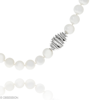 Himalaja Perlcollier in Weissgold, mit einer Länge von 410mm.