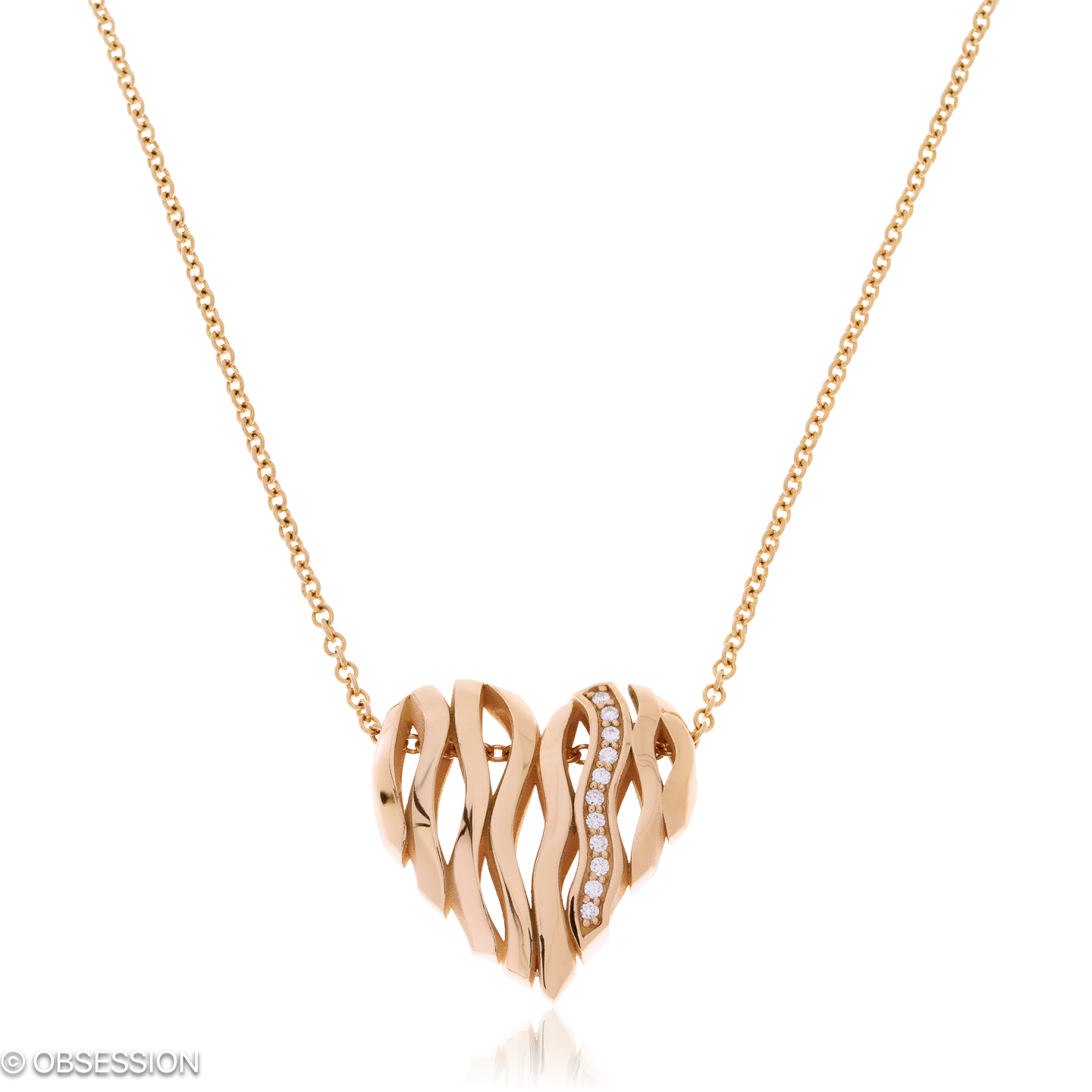 Himalaja Anhänger mit Kette mit Herz-Motiv in Rotgold, mit einer Länge von 420mm.