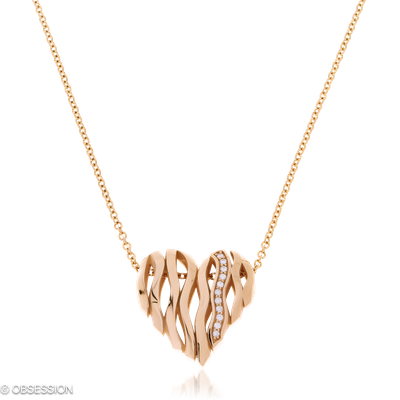 Himalaja Anhänger mit Kette mit Herz-Motiv in Rotgold, mit einer Länge von 420mm.