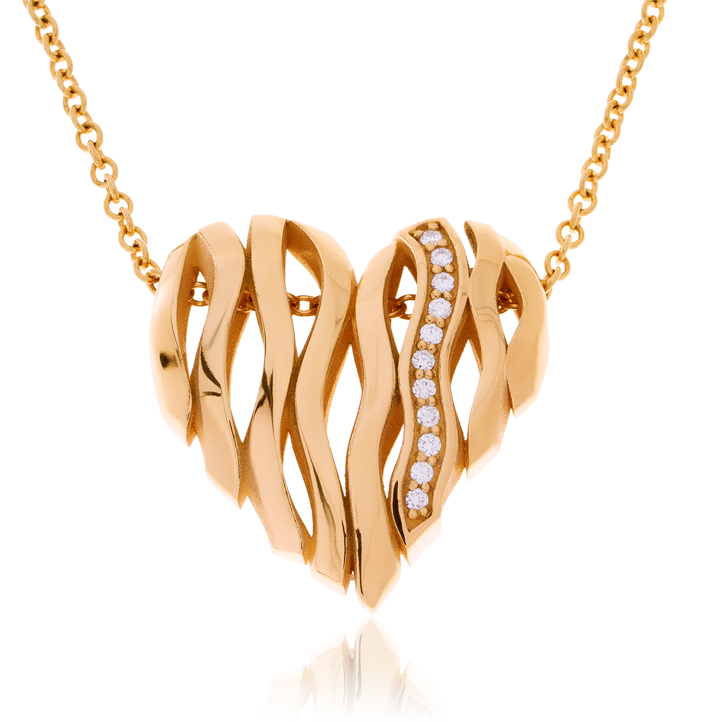 Himalaja Anhänger mit Kette mit Herz-Motiv in Rotgold, mit einer Länge von 420mm.