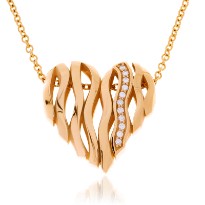 Himalaja Anhänger mit Kette mit Herz-Motiv in Rotgold, mit einer Länge von 420mm.