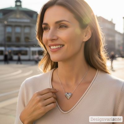Grosser, hochwertiger Rotgold Herzanhänger mit Brillant Pavé an einer Ankerkette in Rotgold