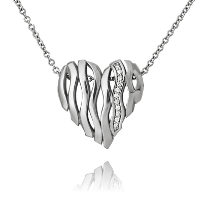 Himalaja Anhänger mit Kette mit Herz-Motiv in Weissgold, mit einer Länge von 420mm.