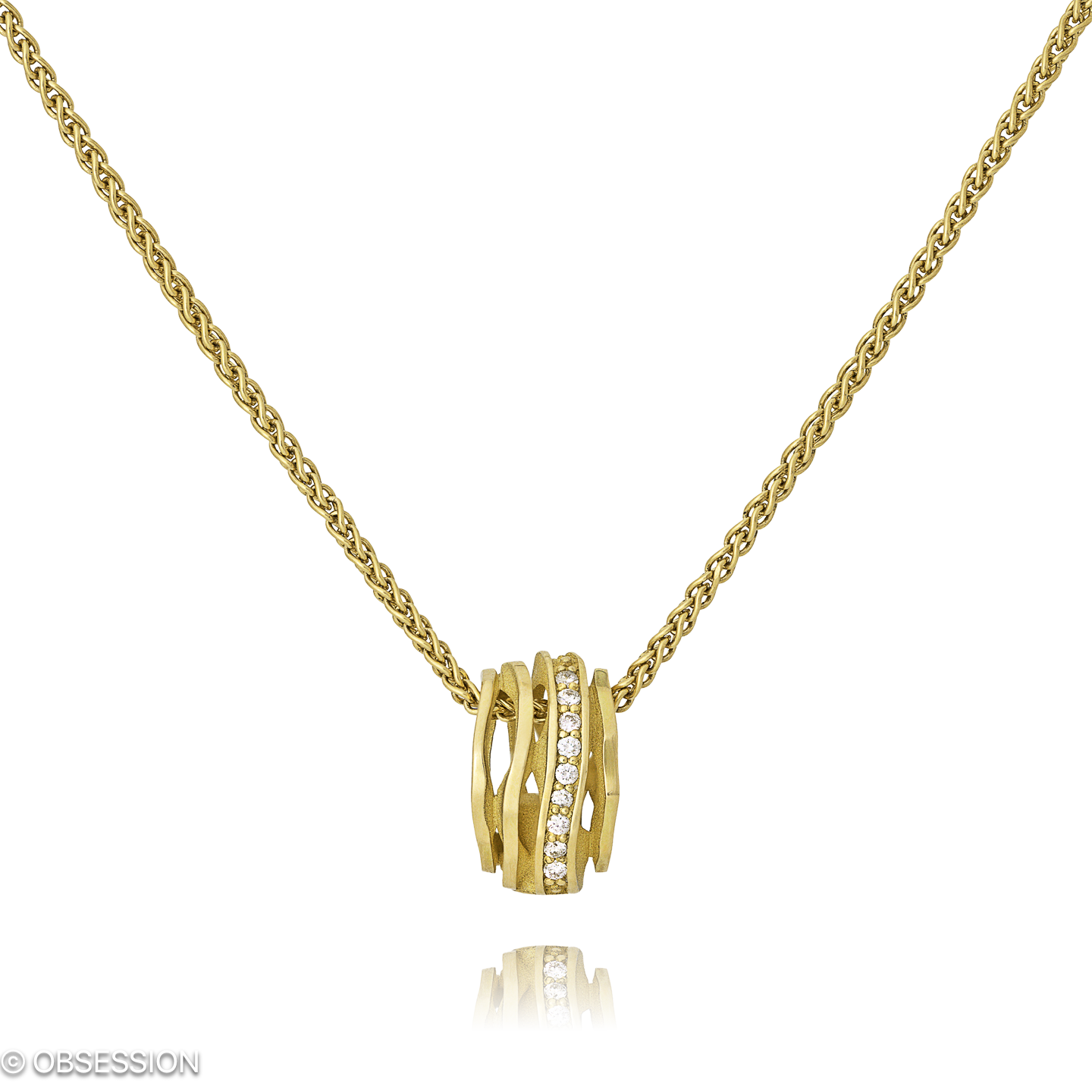 Himalaja Anhänger mit Kette in Gelbgold, mit einer Länge von 420mm.