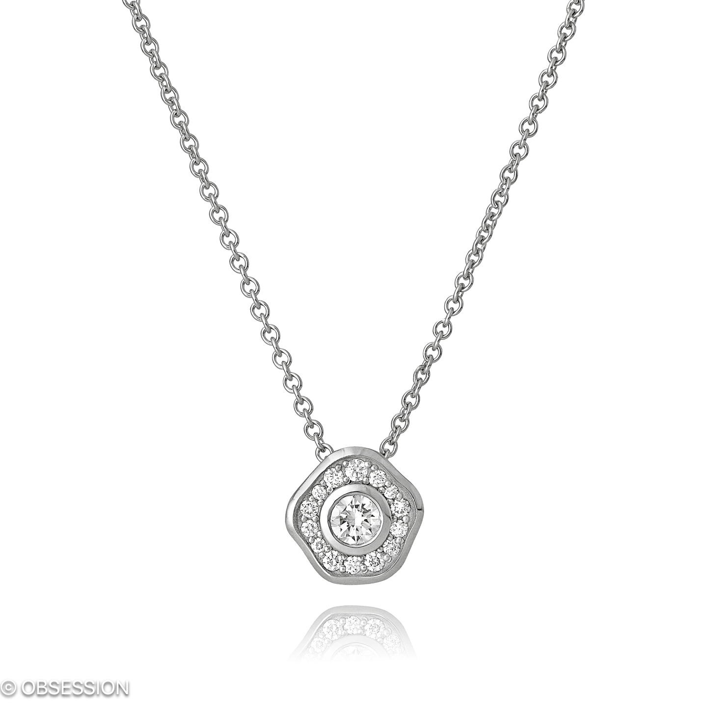 Himalaja Anhänger mit Kette in Weissgold, mit einer Länge von 420mm.