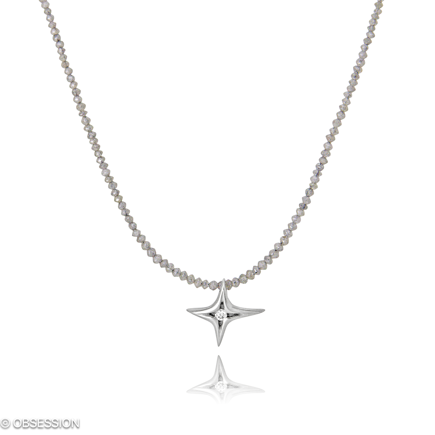 Milchstrasse Diamantcollier in Weissgold, mit einer Länge von 420mm.