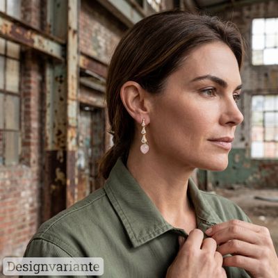 Beweglicher Ohrhänger in Rotgold mit Diamant-Pavé und auswechselbaren  Chalcedon Pink Einhänger