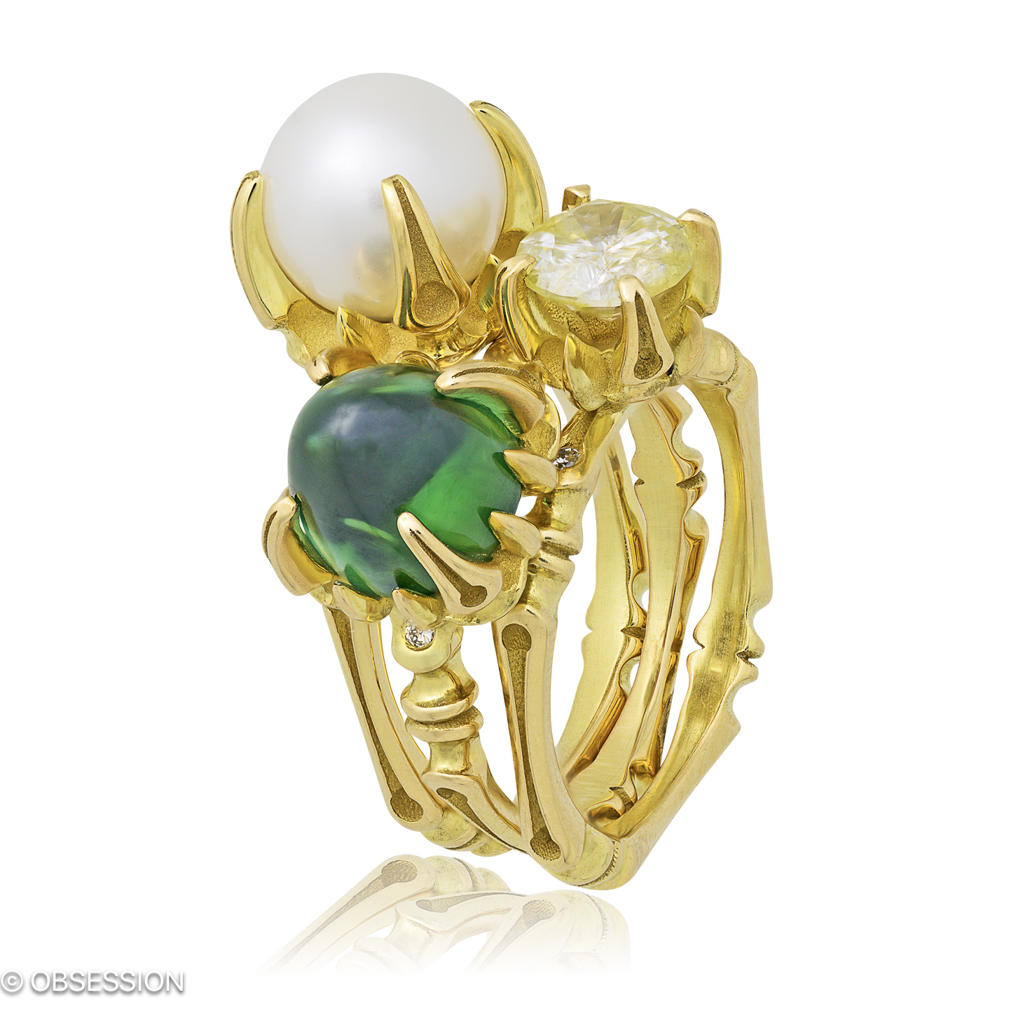 Gremlin-Baby Cocktailring in Gelbgold, mit einer Ringbreite von mm und einer Ringgrösse von 52