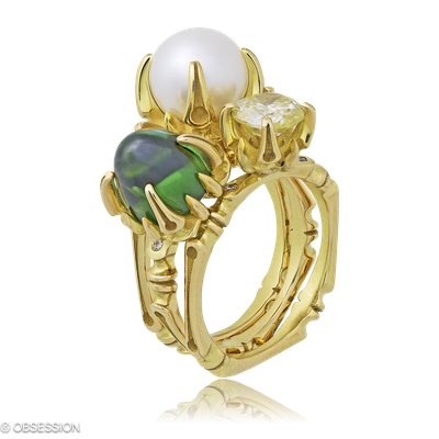 Cocktailring Gremlin-Baby in Gelbgold mit 6 Brillant FG, vs1-vs2