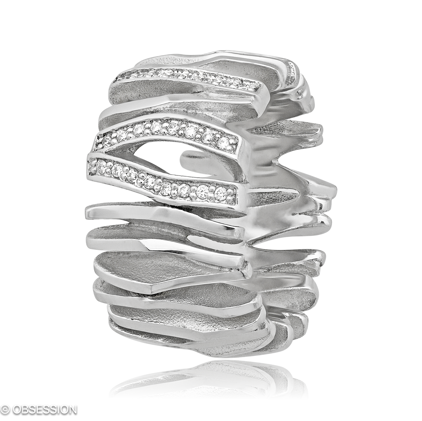 Himalaja Schmuckring in Weissgold, mit einer Ringbreite von 13mm und einer Ringgrösse von 52