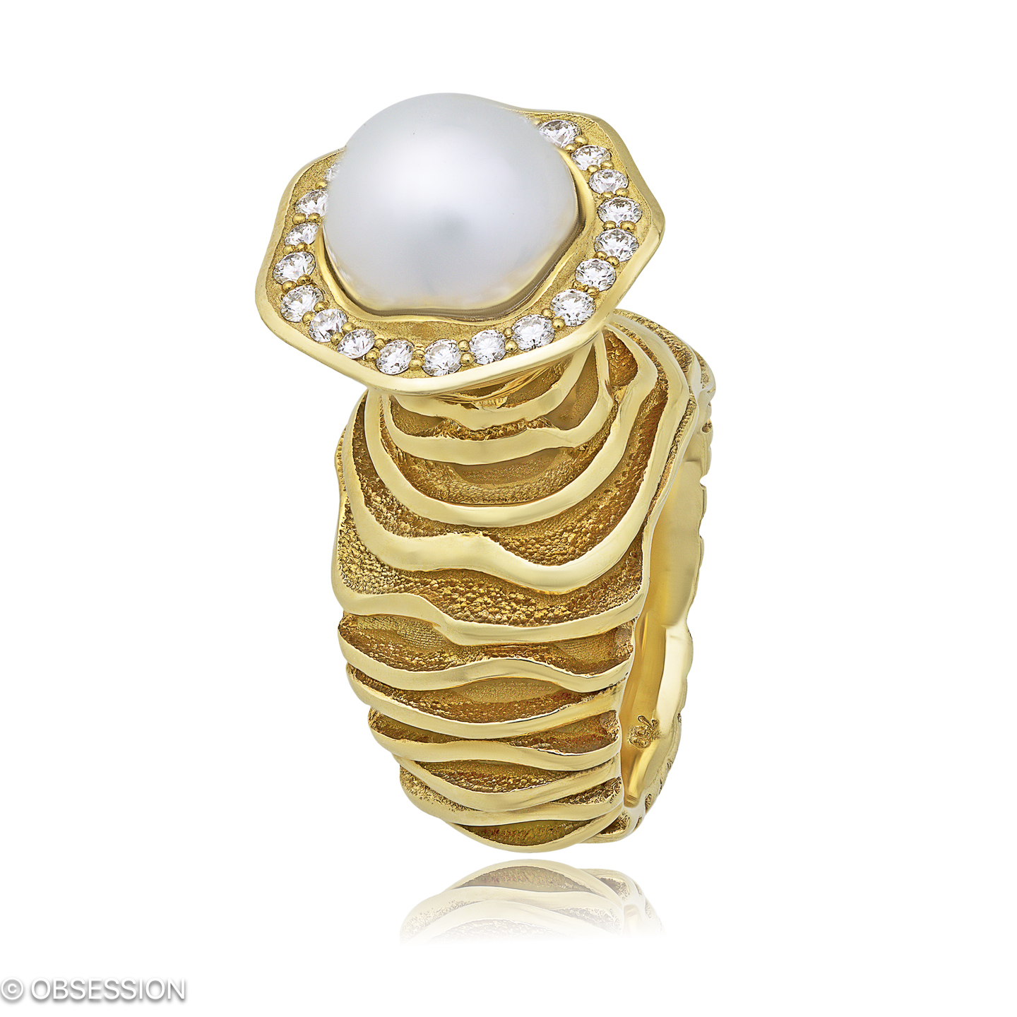 Himalaja Skulpturring in Gelbgold, mit einer Ringbreite von 16.5mm und einer Ringgrösse von 52