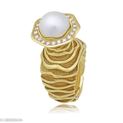 Himalaja Skulpturring in Gelbgold, mit einer Ringbreite von 16.5mm und einer Ringgrösse von 52