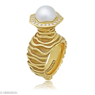 Skulpturring Himalaja in Gelbgold mit 23 Brillant FG, vs1-vs2