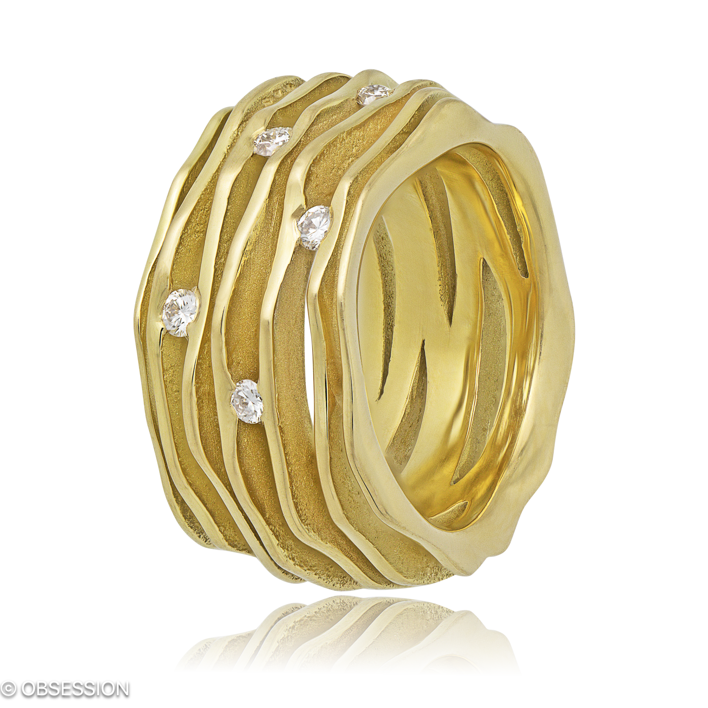 Himalaja Schmuckring in Gelbgold, mit einer Ringbreite von 13mm und einer Ringgrösse von 52