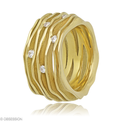 Himalaja Schmuckring in Gelbgold, mit einer Ringbreite von 13mm und einer Ringgrösse von 52