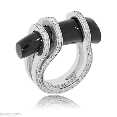 Himalaja Skulpturring in Weissgold, mit einer Ringbreite von 14mm und einer Ringgrösse von 52