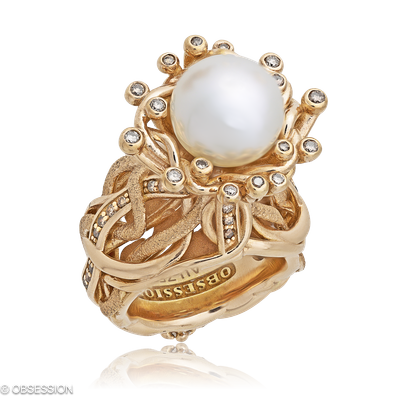 Skulpturring Unendliche Geschichte in Rotgold mit 73 Brillant c7 cognac, si