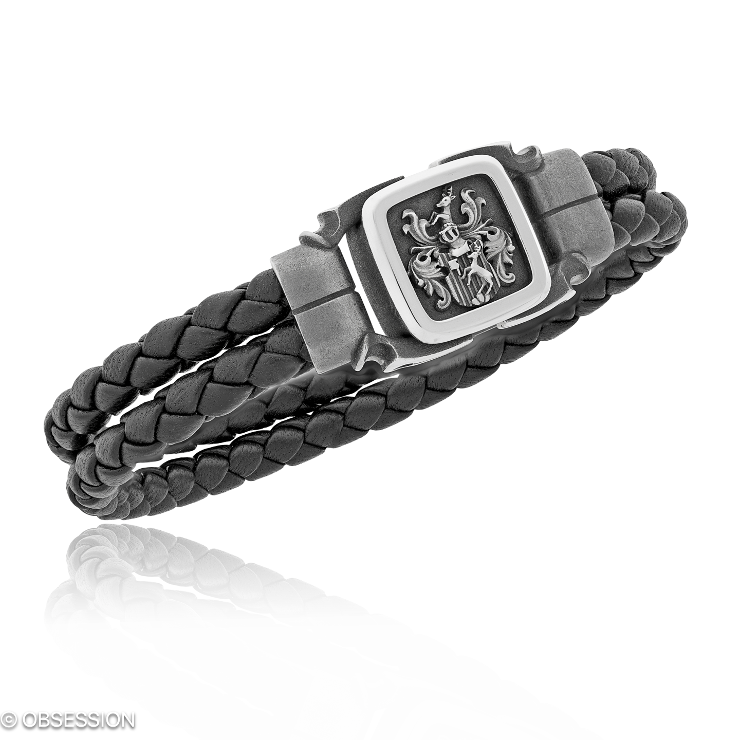 Gremlin Lederarmband mit Wappen-Motiv in Silber, mit einer Breite von 5mm, geeignet für einen Armum…