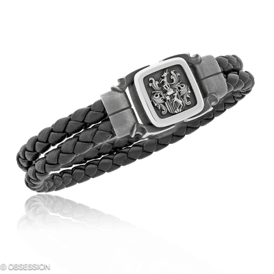 Gremlin Lederarmband mit Wappen-Motiv in Silber, mit einer Breite von 5mm, geeignet für einen Armum…