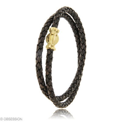 Gremlin Lederarmband in Gelbgold, mit einer Breite von 4mm, geeignet für einen Armumfang von 185mm.