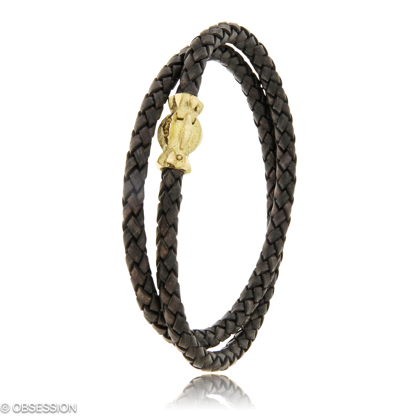 Gremlin Lederarmband in Gelbgold, mit einer Breite von 4mm, geeignet für einen Armumfang von 185mm.