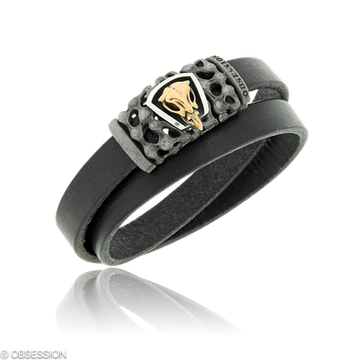 Mikrokosmos Lederarmband mit Schädel-Motiv in Rotgold und Silber, mit einer Breite von 2mm, geeigne…